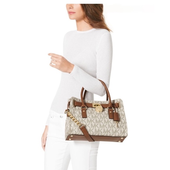 Michael Kors Hamilton vanilla and brown Logo Satchel Handbag  or shoulder bag - Picture 3 of 13